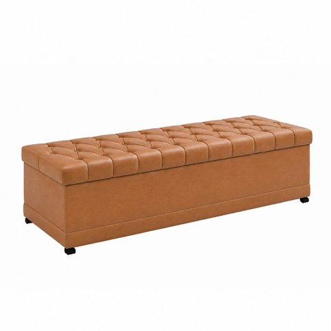 Puff Baú 160cm Hermione Courino Caramelo - Sallar Home