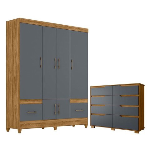 Guarda Roupa Casal Ms912 e Cômoda Georgia Freijó Cinza – Moval