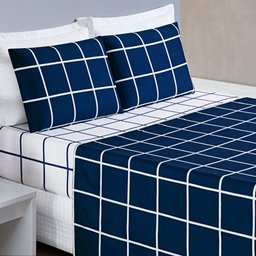 Jogo de Lençol Cama Solteiro 3 Peças 200 Fios Micropercal Austin:Azul Marinho - 1