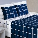 Ver imagem 1 de Jogo de Lençol Cama Solteiro 3 Peças 200 Fios Micropercal Austin:Azul Marinho