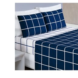 Jogo de Lençol Cama Solteiro 3 Peças 200 Fios Micropercal Austin:Azul Marinho - 2