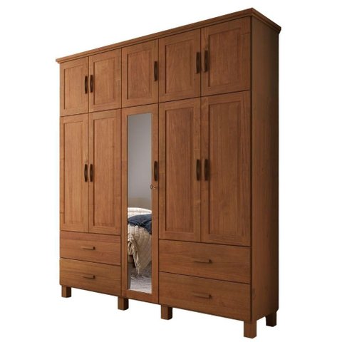 Guarda Roupa Casal 10 Portas com Espelho 195 Cm Madeira Macica Taeda 1145c Castanho Festra