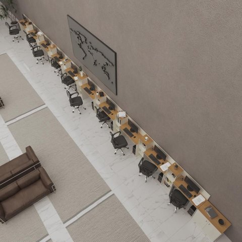 Conjunto de Escritório Noruega 9 Livreiro 1 Buffet e 10 Mesas 90cm - Via Nossa - Off White e Cedro