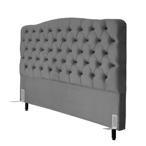 Cabeceira de Cama Box Viúva 128 Cm Dunas Casavezi Suede Veludo Cinza Escuro