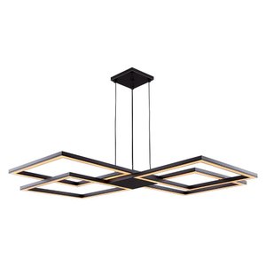 Lustre Pendente Perfil Led 96w Design Moderno Quarto Sala Escritório Bivolt Preto Luz Amarela 3000k