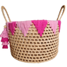 Cesto de Palha com Alças e Macramê Decoração Casa Decor Boho Rosa - 1