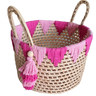 Cesto de Palha com Alças e Macramê Decoração Casa Decor Boho Rosa - 2