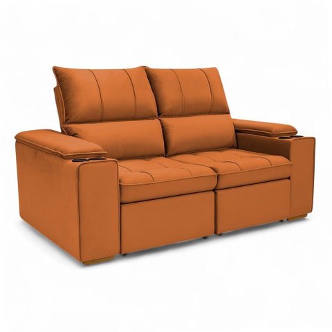 Sofá Retrátil Reclinável Boni 2 Lugares 190cm Terracota Veludo Loja Sheep