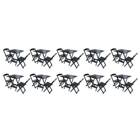 Kit 10 Jogos De Mesa Dobravel Com 2 Cadeiras De Madeira 70X70 - Preto - Preto