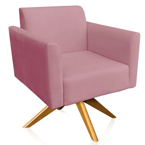 Poltrona Decorativa Isabella Base Giratória Madeira Suede Rosê - Gran Belo