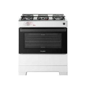 Fogão Esmaltec 5 Bocas Ideal Master Mesa Inox Tampa de Vidro Forno 84 Litros Branco T5itb Bivolt