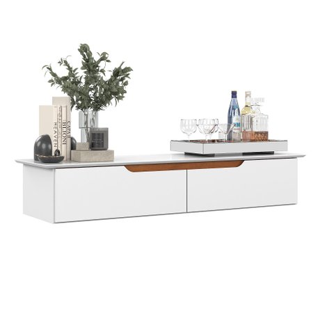 Rack Suspenso Pequeno Painel Parede Sala Tv Estante Quarto:branco/freijó