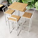 Ver imagem 1 de Conjunto Mesa Alta Bar Bistrô Quadrada 4 Banquetas Confort Pinus Industrial White Don Castro Decor I