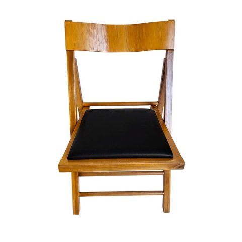 Cadeira Dobrável em Madeira Rustica com Assento Estofado - Cor Mel Courino Preto