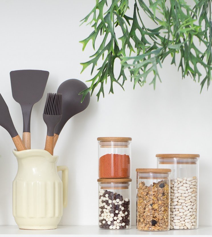 Conj. 2 Potes Mantimentos Vidro Hermético 800ml Tampa Bambu - 4