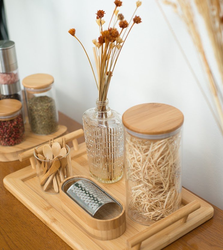 Conj. 2 Potes Mantimentos Vidro Hermético 800ml Tampa Bambu - 3