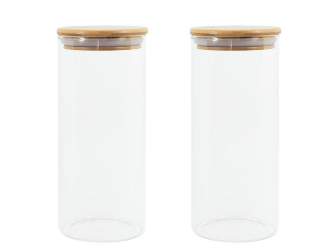 Conj. 2 Potes Mantimentos Vidro Hermético 800ml Tampa Bambu - 1