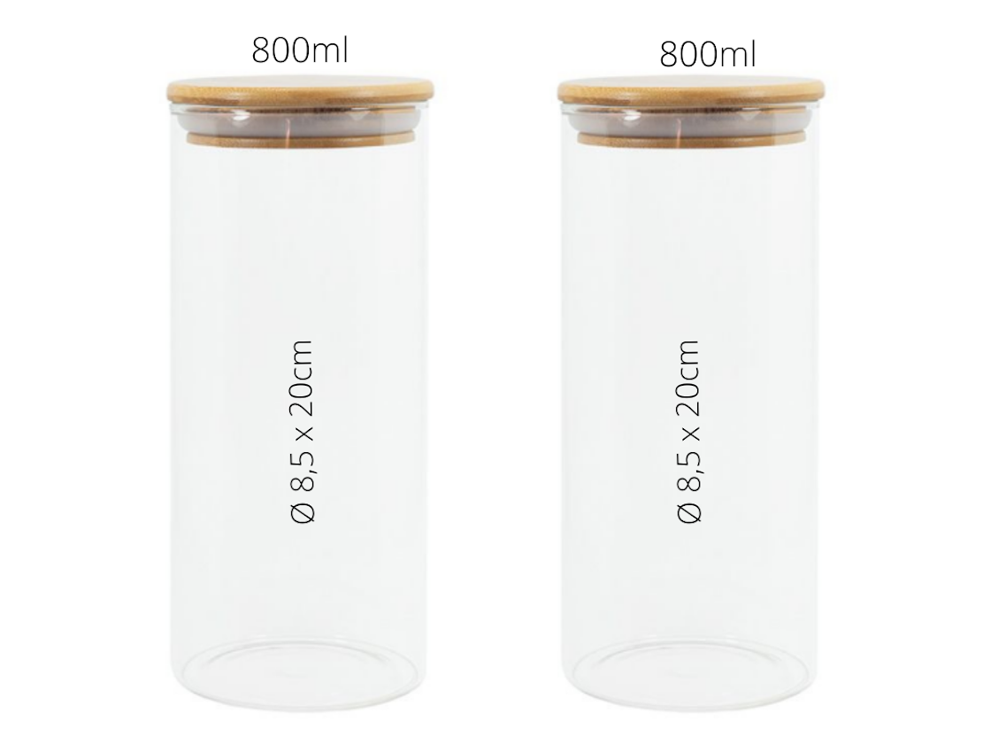 Conj. 2 Potes Mantimentos Vidro Hermético 800ml Tampa Bambu - 2