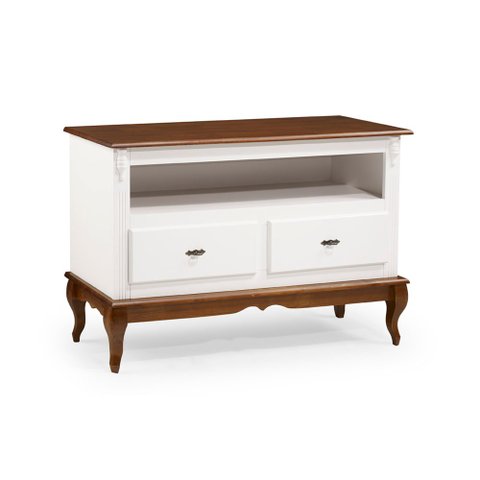 Rack para Sala com Pés Luis Xv 2 Gavetas e Nicho 60502 Linz Móveis - Branco/imbuia Glazer