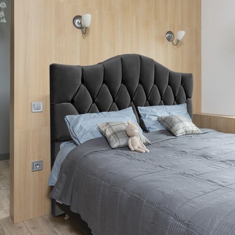 Cabeceira Solteiro Cama Box Botões Provençal Chumbo Suede com Pés 120cm Altura Rbl