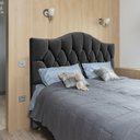 Ver imagem 1 de Cabeceira Solteiro Cama Box Botões Provençal Chumbo Suede com Pés 120cm Altura Rbl