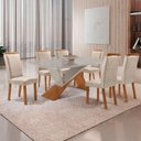 Ver imagem 1 de Mesa Yasmin 6 Lugares Vidro com Cadeiras Lorena Veludo Off White 180cm Moderna