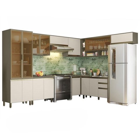 Cozinha Completa de Canto 9 Peças Connect Duna/cristal com Cristaleira - Móveis Henn