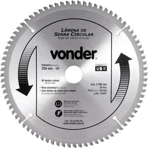 Lamina Serra Circ Vídea 250x80d 5300rpm para Alu. - Vonder