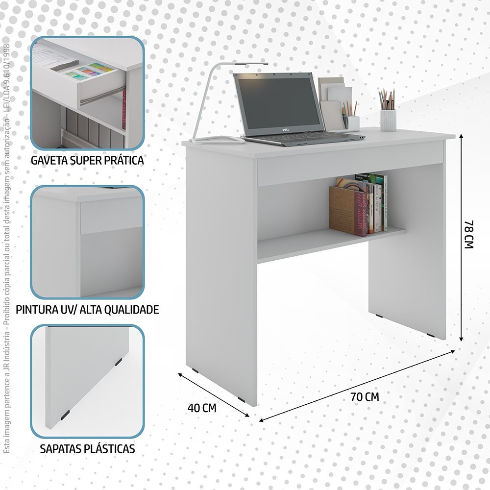 Escrivaninha Mesa de Computador com 1 Gaveta e Prateleira Organizadora para Quarto ou Escritório - 3