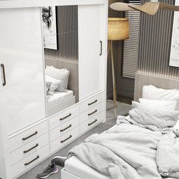 Quarto Completo com Cama de Casal Anjos Plus Carioca Móveis - 4