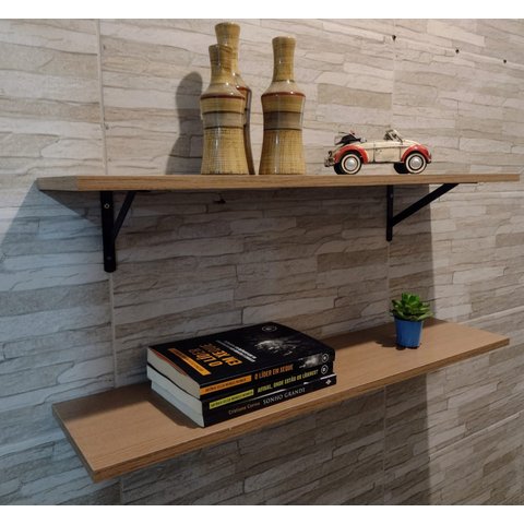 Kit 2 Prateleiras Avelã 100% Mdf 60x20 C Suporte Reforçado