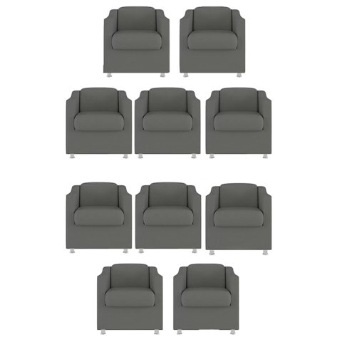 Kit 10 Poltronas Decorativa Bia Matérial Sintético Cinza - Twdecora