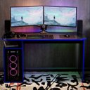 Ver imagem 1 de Mesa Escrivaninha Setup 115cm com Nichos e Espaço para Cpu Gamer Athenas Preto/com Azul