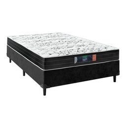 Cama Box Casal Sintético Preto com Colchão de Espuma Semi Ortopédica Extra Firme Cinza Suporta Até 8 - 1