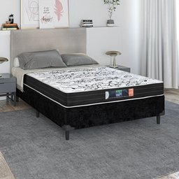 Cama Box Casal Sintético Preto com Colchão de Espuma Semi Ortopédica Extra Firme Cinza Suporta Até 8 - 2