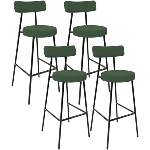 Kit 04 Banquetas Baixa Bar Cozinha Sala de Jantar Estrutura em Aço Milão L02 Suede Verde Musgo - Lya