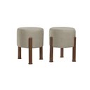 Ver imagem 1 de Kit 2 Puff Banquinho Redondo Decorativo Thor em Linho Pés Polietileno Cor Bege