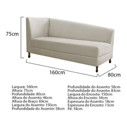 Diva Recamier Heitor 160cm Lado Direito Linho Bege - Amarena Móveis - 3