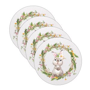 Kit Sousplat Páscoa Coelho Floral NSW 4 Peças com base