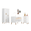 Ver imagem 1 de Quarto Infantil Retro Completo Lunare Guarda Roupa 3 Portas Comoda e Berço Mini Cama Branco - Mobili