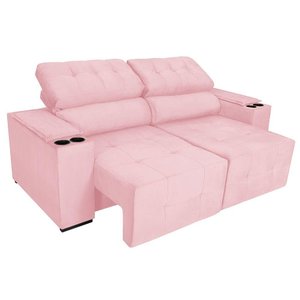 Sofá Cama Retrátil Sala Vicenza Vicenza 210cm Suede Rosa Bebê