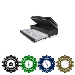 Bicama Box Baú Courino Linho Preto 88x188 com Colchão Gransleep Molas Verticoil Ecoflex - 6