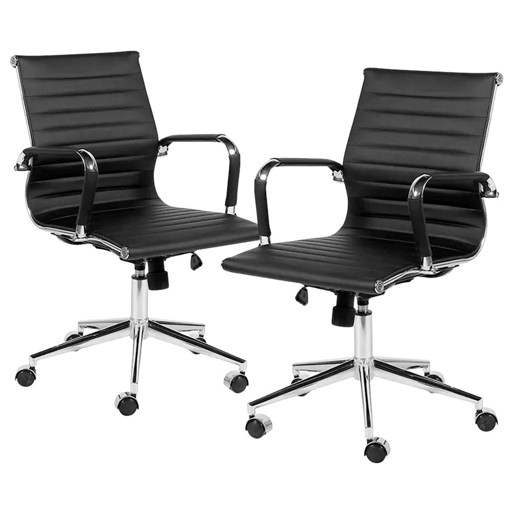 Kit 2 Cadeiras de Escritório Executiva Giratória Pu Preto