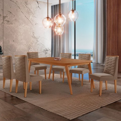 Mesa de Jantar Copper 180cm Tampo Canto Mdf com 6 Cadeiras Safira Moderna Mobília