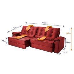 Sofá Retrátil Reclinável 300cm Ascari Suede Velut com molas Ensacadas - King House - 3