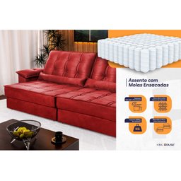 Sofá Retrátil Reclinável 300cm Ascari Suede Velut com molas Ensacadas - King House - 4