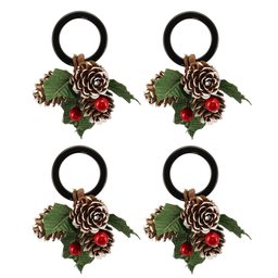 Kit 4 Argolas Decoradas Porta Guardanapo Natalino Pinhas e Berries - Magizi - 1 Kit 4 Argolas Decoradas Porta Guardanapo Natalino Pinhas e Berries - Magizi - 1