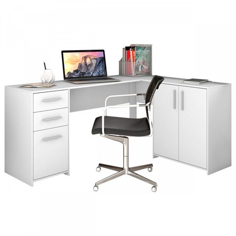Escrivaninha Mesa Escritório em L Office Nt 2005 2 Gavetas 3 Portas 157cm Branco New