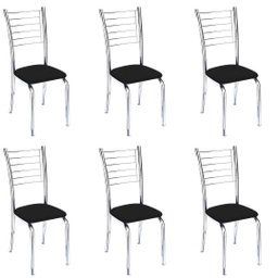 Conjunto 6 Cadeiras cromadas para cozinha Super resistente Kiara-Assento Preto GAT MAGAZINE - 1