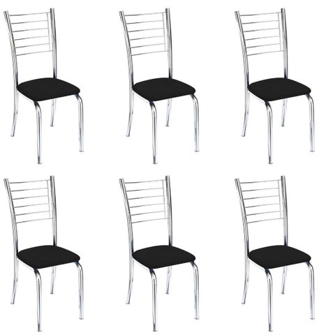 Conjunto 6 Cadeiras cromadas para cozinha Super resistente Kiara-Assento Preto GAT MAGAZINE